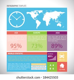 Vector color infographic template with world map. Ready to place your data content.