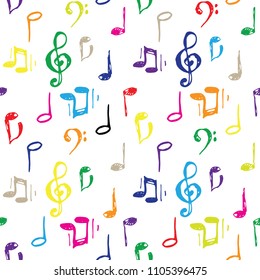 Vector color ink music notes and keys pattern set
