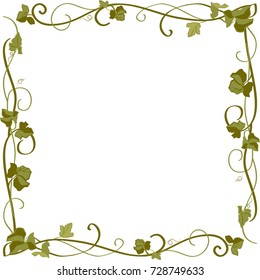 Vector color isolated image on white background. Frame in the form of leaves with curls.
