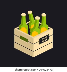 Vector Color Isometric Icon With Case Of Beer With Four Bottles