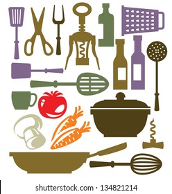 vector color kitchen icon set on white