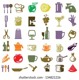 vector color kitchen icon set on white