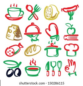 vector color kitchen icons set on white