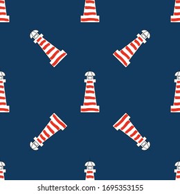 Vector color lighthouse seamless pattern on blue background. Eps10
