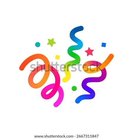 Vector Color Line Confetti Shapes. Abstract Gradient Ribbon Fireworks on White Background. Birthday Party Firecracker Element.