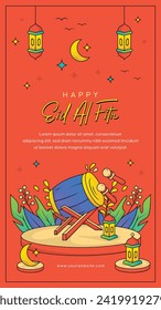 Vector Color Line Eid Mubarak After Ramadan Greeting Card Illustration Social Media Story