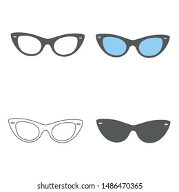 vector color and line glasses. To be worn by women, men and children. Eye glasses set. Vector illustration glass eyes eps10