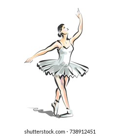 Vector color line sketch of dancing ballerina