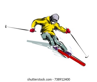 Vector color line sketch skier