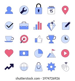 Vector color linear icon set of Business concept. Development, success strategy, optimization, targeting, goals achievement, profit growth symbol collection. Elements for website interface template