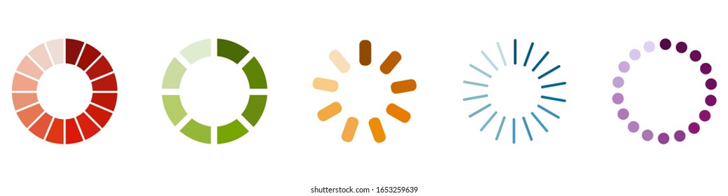 Iconos de carga de color vectorial establecidos en fondo blanco.