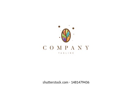 Vector color logo on which an abstract image of a coffee grain in the center of which a tree silhouette.