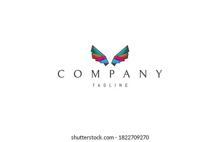 Vector color logo on which an abstract image of wings in a polygonal style.