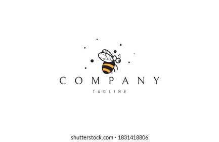 Vector color logo on which an abstract image of a funny flying bee on the background of pollen.