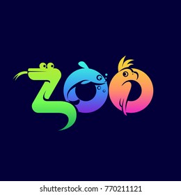 Vector Color Logo Zoo, Pet Shop Snake, Hamster, Parrot, Guinea Pig, Fish, Aquarium