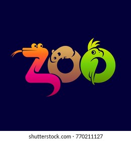 Vector Color Logo Zoo, Pet Shop Snake, Hamster, Parrot, Guinea Pig, Fish, Aquarium