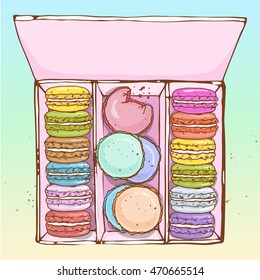 Vector color macarons in a big box