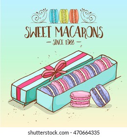 Vector color macarons in the box