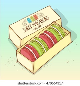 Vector color macarons in a small box