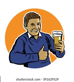 vector color man with beer icon on white background
