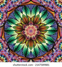 Vector Color Mandala Seamless Pattern. Abstract Kaleidoscope Background Vector.