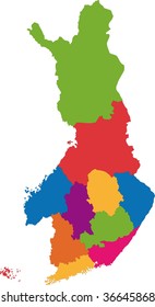 Mapa de color de vectores de las divisiones administrativas de Finlandia