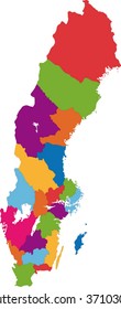 Vektorfarbkarte der Verwaltungsabteilungen Schwedens