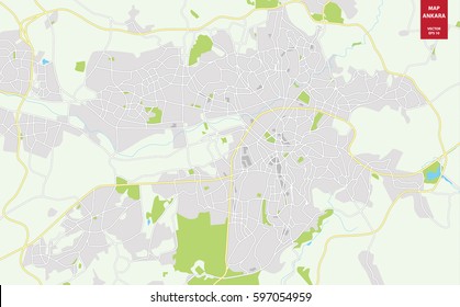 Vector color map of  Ankara, Turkey. City Plan of Ankara. Vector illustration