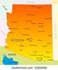 Vector Color Map Of Arizona State. Usa