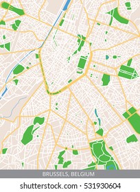 Vector color map of the city center of Brussels, Belgium. All objects are located on separate layers. 