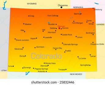 Vector Color Map Of Colorado State. Usa