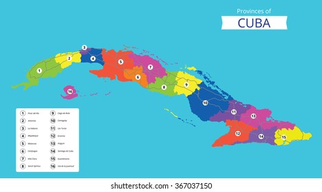 Vector color map of Cuba's provinces. All objects are located on separate layers.
