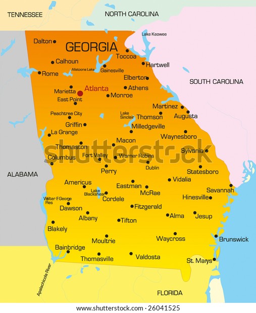 Vector Color Map Georgia State Usa Stock Vector Royalty Free