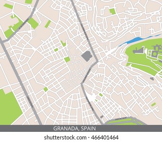 Vector color map of Granada, Spain. All objects are located on separate layers.