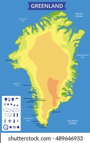 Vector color map of Greenland with important cities. All objects are located on separate layers.