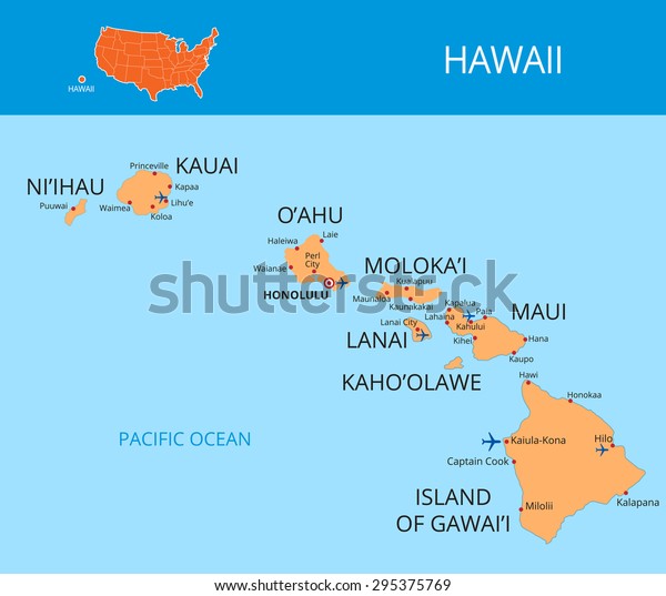 Vector Color Map Hawaii All Objects Stock Vector (Royalty Free) 295375769