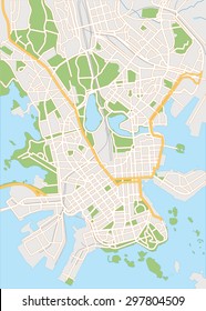 Vector color map of Helsinki, Finland. All objects are located on separate layers.