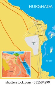 Vector color map of Hurghada, Egypt. All objects are located on separate layers.