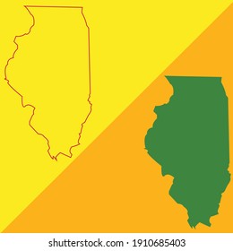 Vector color map of Illinois state, USA, atlas of Illinois, Vector flat illustration of us State, Illinois outline in green on yellow background, Illinois, USA Symbol Map Icon Round, editable, eps10.