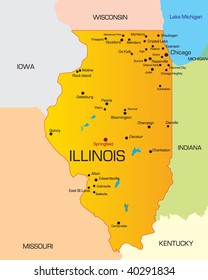 Vector color map of Illinois state. Usa