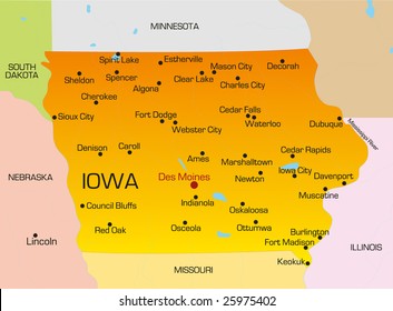 Vector color map of Iowa state. Usa