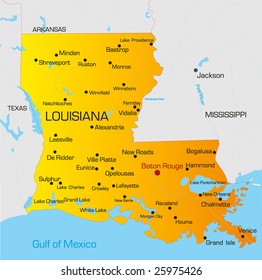 Vector Color Map Of Louisiana State. Usa