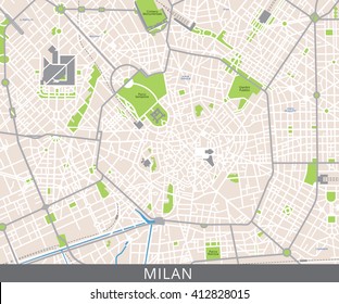 Vector color map of Milan, Italy. All objects are located on separate layers. Elements of this image are furnished by NASA.