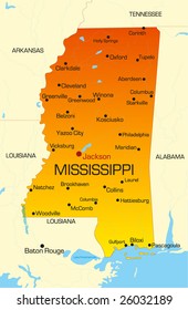 Vector color map of Mississippi state. Usa