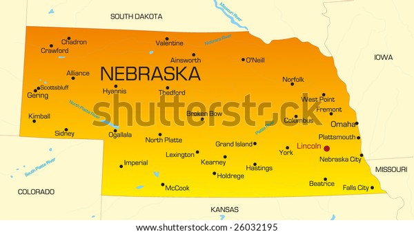 Vector Color Map Nebraska State Usa Stock Vector Royalty Free 26032195