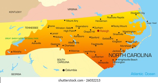 Vector color map of North Carolina state. Usa