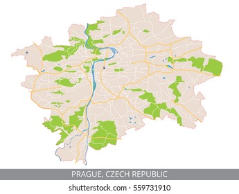 Vector color map of Prague. All objects are located on separate layers.