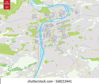 Vector color map of  Prague, Czech Republic. City Plan of  Prague. Vector illustration