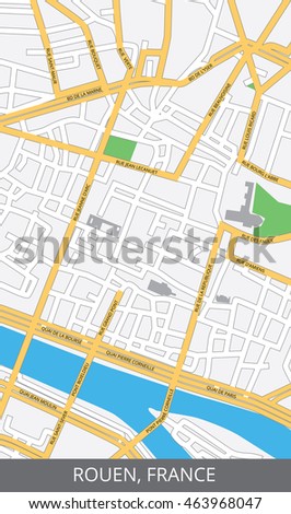 Vector color map of Rouen, France. All objects are located on separate layers. 