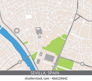Vector color map of Sevilla, Spain. All objects are located on separate layers.